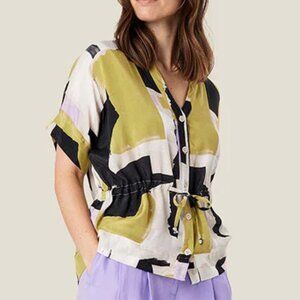 NWT $118 MASAI Irekana Abstract Print Blouse M 10 12 L